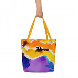 Purple Sunset Large Beach Bag with Inside Pocket