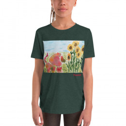 Lion with Sunflowers Youth Short Sleeve T-Shirt
