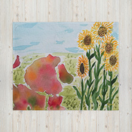 Lion with Sunflowers Throw Blanket
